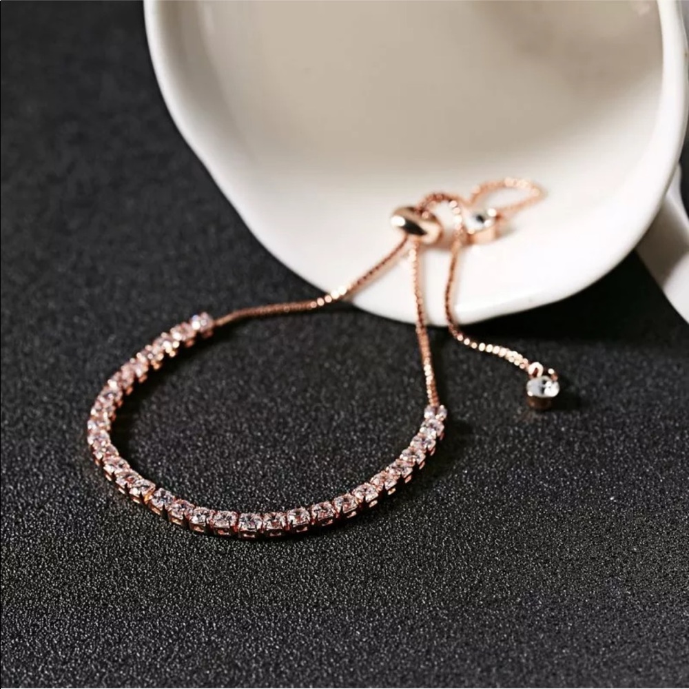 18k Rose Gold Adjustable Dainty Bracelet with CZ - Picture 5 of 5